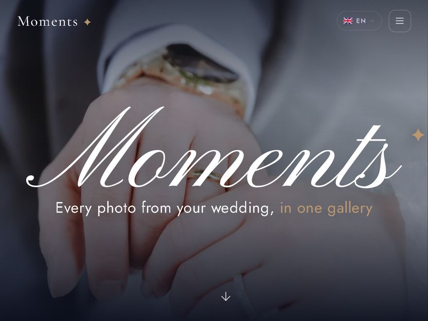 La homepage di Moments - condivisione foto per matrimoni